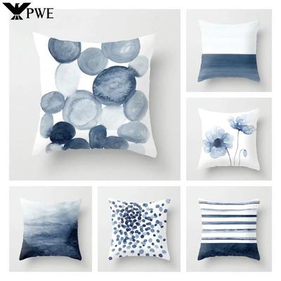 Watercolor Blue Cushion Cover Abstract Marble Geometric Pattern Sofa Pillowcase Bedroom Home Decor Car Office Decorative 45x45cm