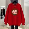 Off-white Sweater Women's Loose and Thin Spring, Autumn and Winter New Cute Cartoon Foreign Style Velvet Medium and Long Top