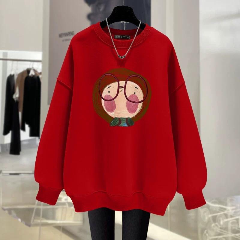 Off-white Sweater Women's Loose and Thin Spring, Autumn and Winter New Cute Cartoon Foreign Style Velvet Medium and Long Top