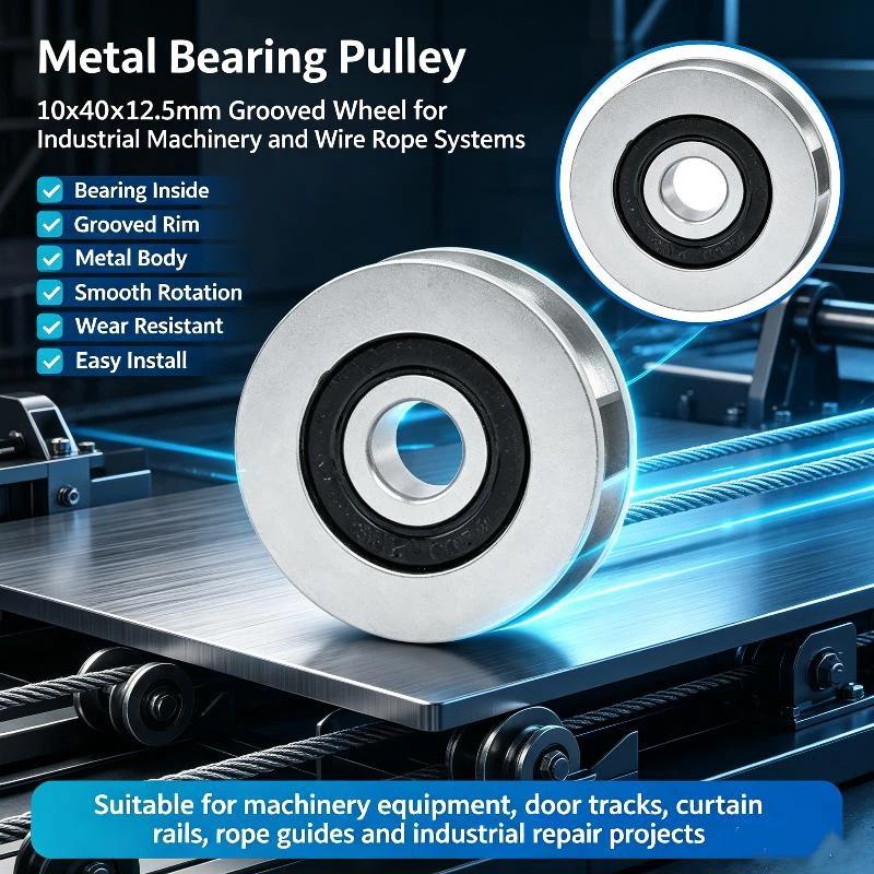 1Pcs U Groove Rolling Wheel 10*40*12.5Mm Grooved Bearing Pulley 8Mm Wire Rope Over Line Wheel 4Cm Guide Wheel