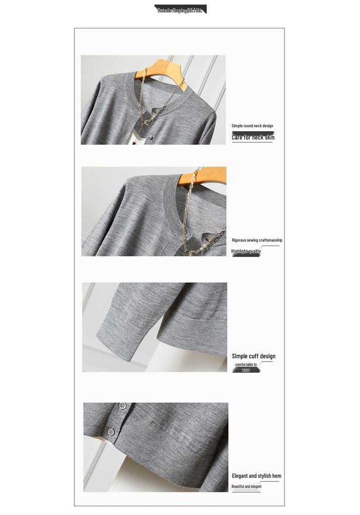 Yangzi Women's Slimming Wool Cardigan - Spring/Summer Round Neck, Loose Fit, Gentle Style, Age-Defying Design