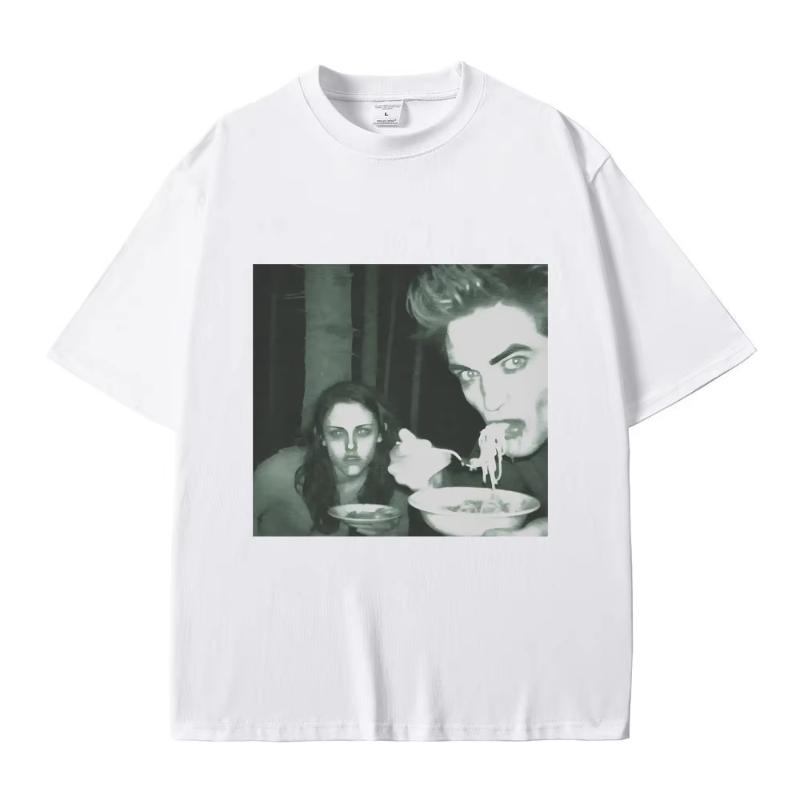 Funny Twilight Edward and Bella Eating Noodles In The Forest Tshirt Robert Pattinson Meme Tshirt Unisex Vintage Oversized T Shirts