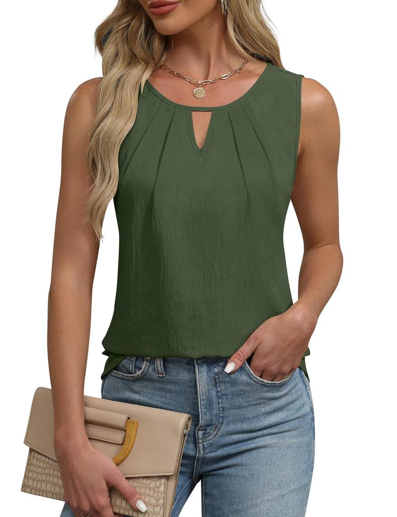 Summer Pleated T-shirt Chiffon Hollow Sleeveless Top