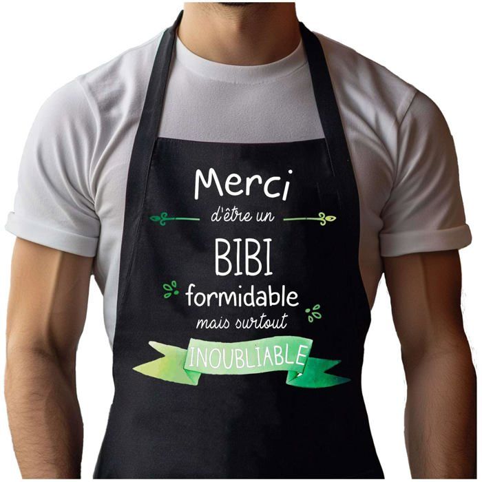 Tablier de cuisine - Merci Bibi Inoubliable Homme - Noir - Coton résistant - Impression bretonne