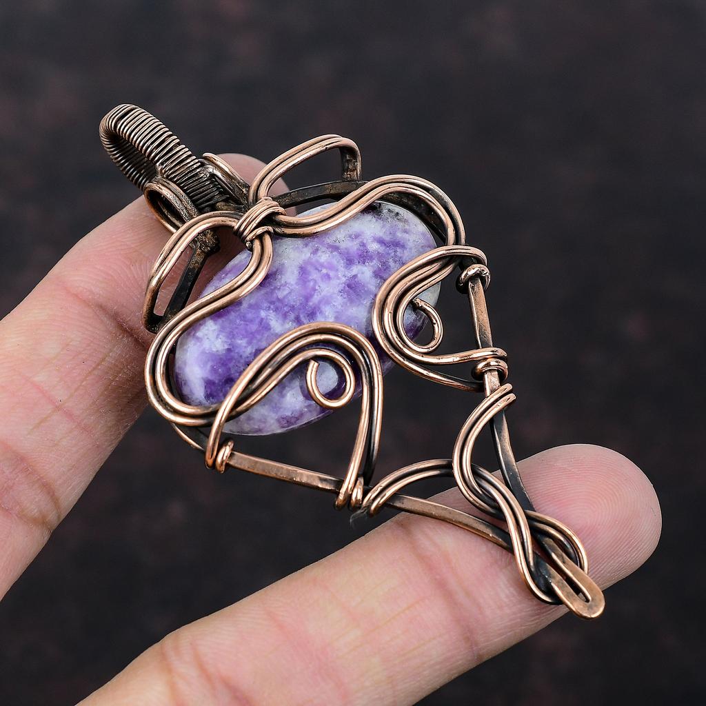 Pandantiv Piatră Prețioasă Lepidolit Bijuterii Înfășurate în Sârmă de Cupru Pandantiv Făcut Manual Bijuterii Lepidolit Autentic Pandantiv Înfășurat în Sârmă de Cupru Cadou Pentru Mamă