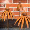 Iron Echinacea Garden Ornaments Rusty Plant Sculpture Easyly Install Outdoor Decorative Stake