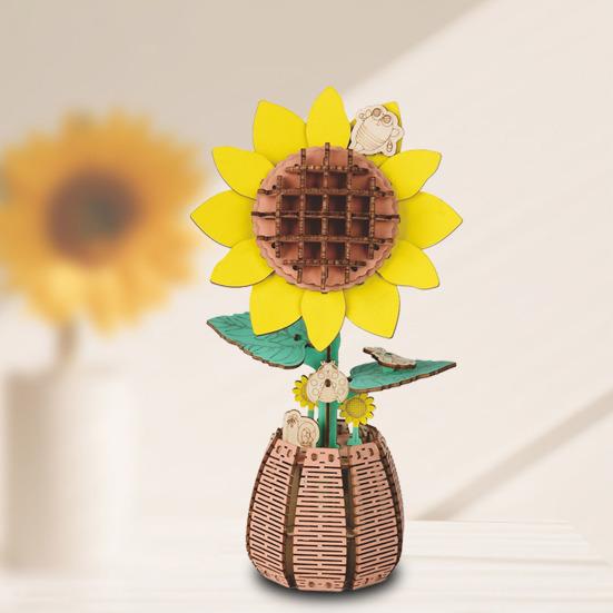 Wooden 3D Puzzle Flower DIY Handmade Potted Sunflower Lily Hydrangea Moth Orchids Bell Flower Jigsaw Decoration Floral Plants Building Crafts Kit