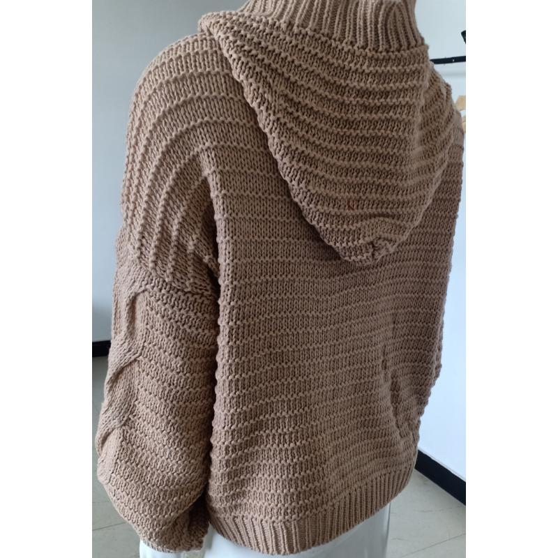 2026 New Autumn Winter Women's Cable Knit Cardigan, Hat Style Collar Chunky Wool Pullover, Open Front Sweater for Casual Wear