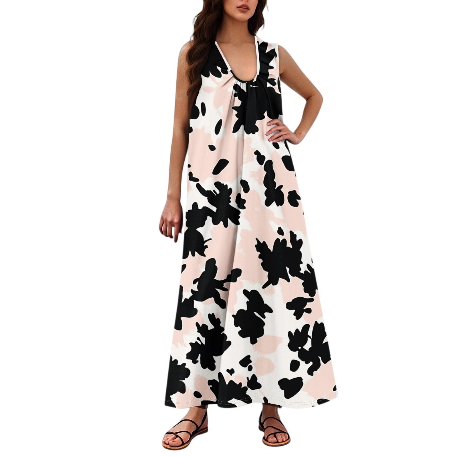 Женская Мода Повседневная А-силуэт Цветочный Принт Эффект Молотка Свободная Длинная Юбка с Карманами L бежевый