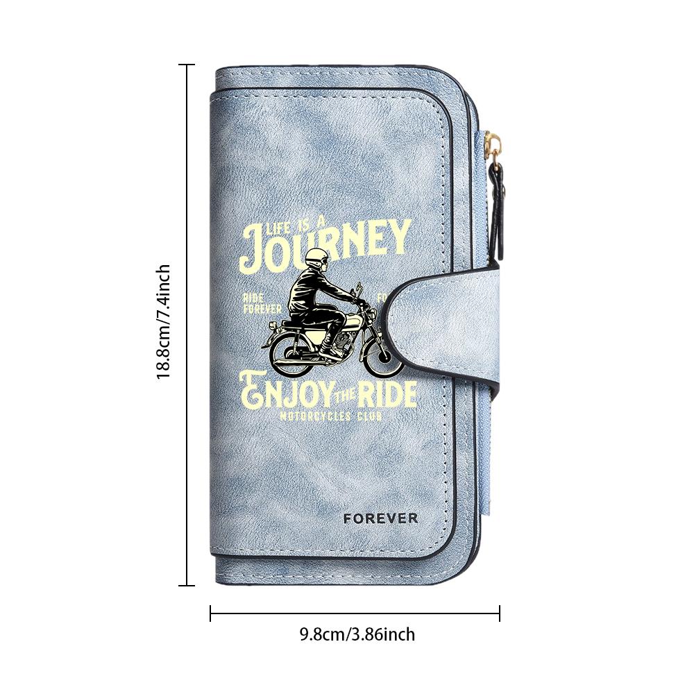 Vintage Biker Pattern Long Wallet with Multi Card Slots Fashion Portable Zipper Purse for Daily Use