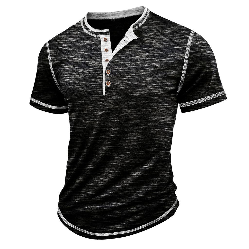 Herren Henley Shirts Color Blocked Kurzarm Rundhals Knopf Übergröße Lässig Täglich Sommer Herrenbekleidung Tops