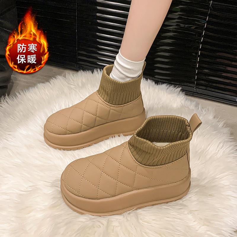 

Snow boots women s autumn and winter new retro versatile velvet warm windproof thick-soled casual cotton shoes women 40 хаки