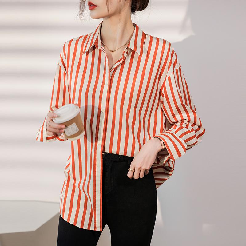 Women Blouses Shirts 2025 Spring Long Sleeve Women Blouse Shirt Turn Down Collar Striped Blouse Shirt Women Tops J857