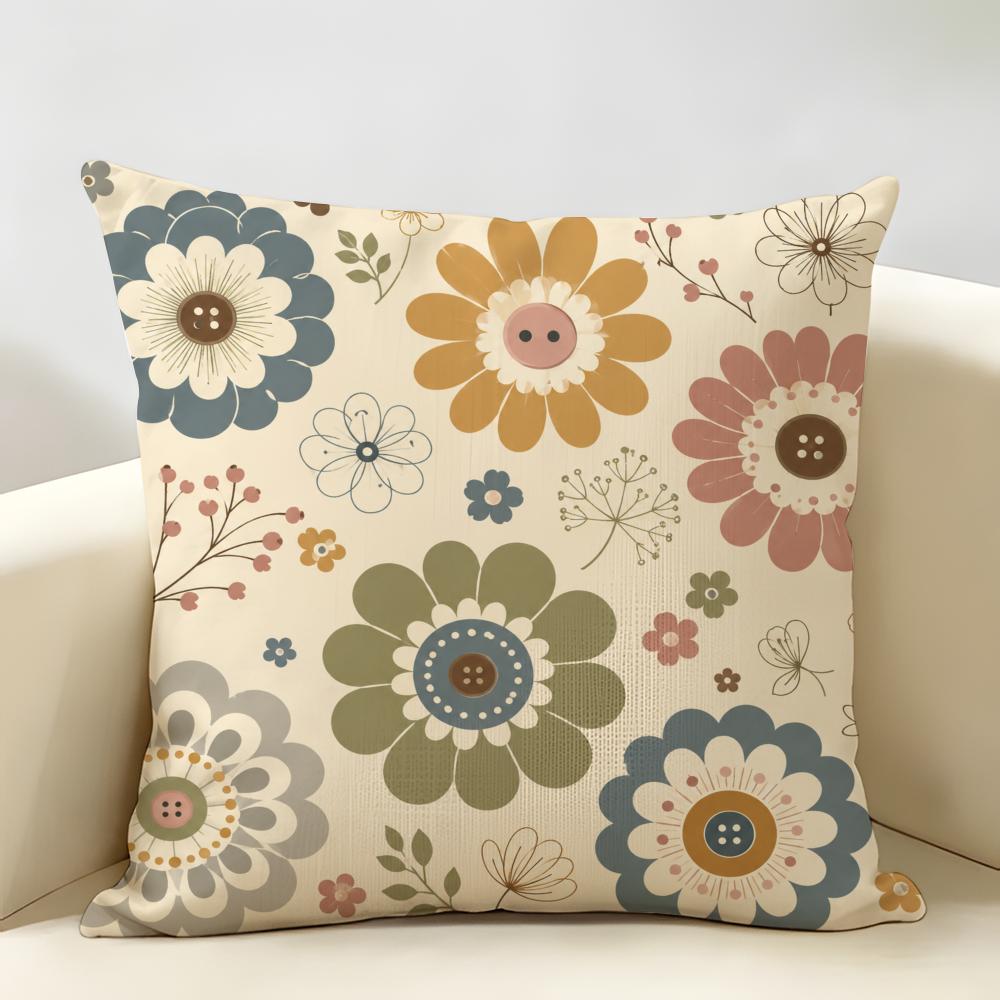 Bohemian Geometric Floral Pattern Cushion Cover Durable Hypoallergenic Organic Linen Short Pillow Cover Washable