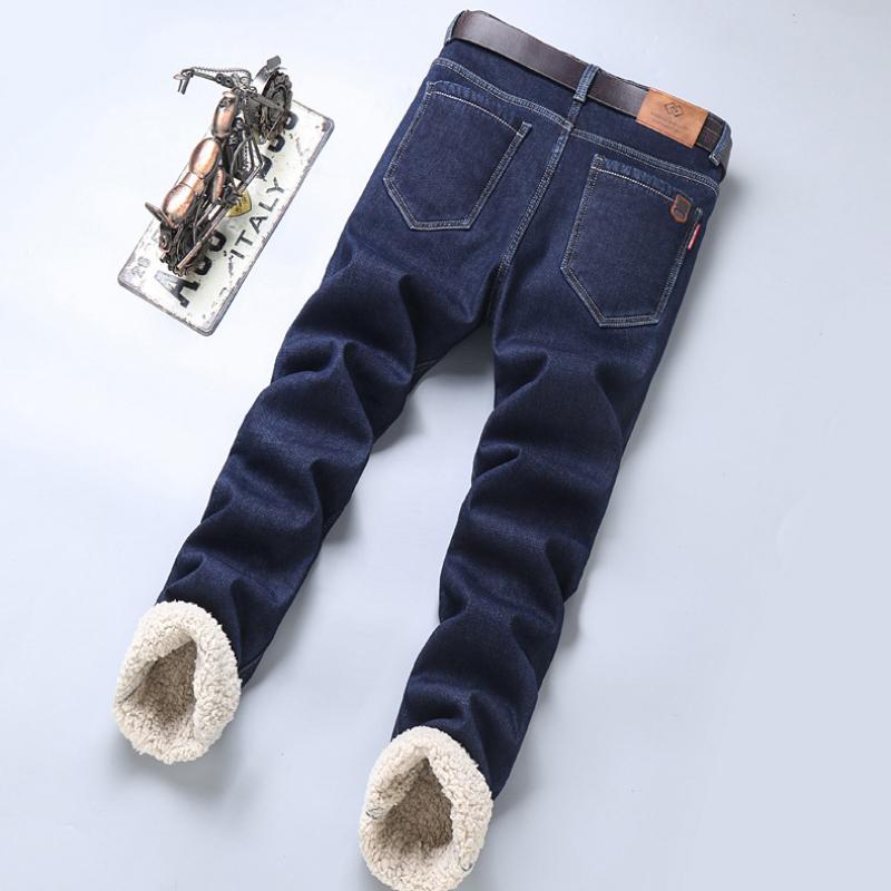 Lammwolle vergrößerte verdickte Winterabschnitt Jeans Herren Slim kleine gerade Stretch Business Casual Denim Herrenhose