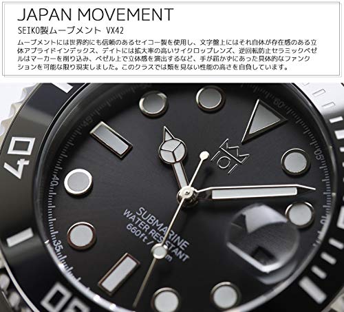 HYAKUICHI 101 No.1Z Men's Quartz Dive Watch, 20 ATM Water Resistant, Ceramic Bezel, Calendar, Metal Band (Black)