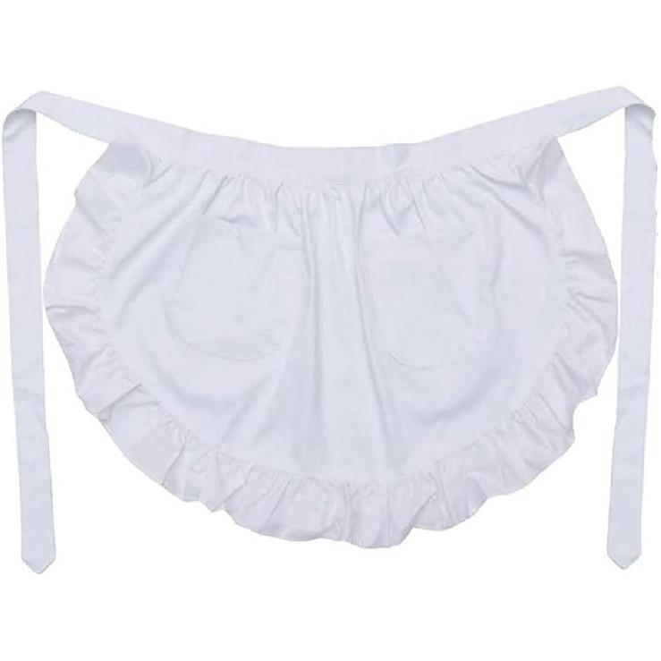 Women's Waist Apron with Two Pockets Half Apron Waitress Servant Cosplay Costume Halloween Maid Outfit Aprons for Kitchen Cooking Restaurant Coffee