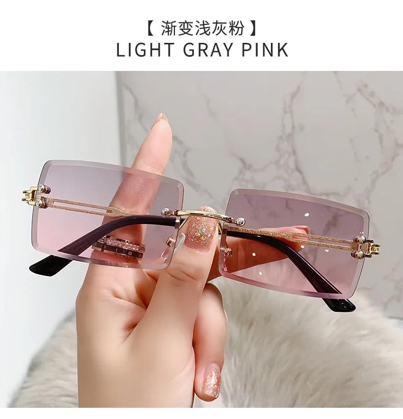 Nuevas Gafas de Sol de Moda Vintage Sin Montura Rectangulares Degradado UV400 Gafas de Sol de Verano para Viajar para Mujer