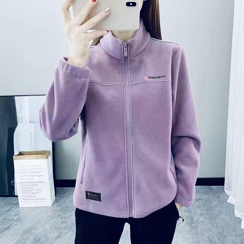

Куртка из полар-флиса женская осенне-зимняя теплая куртка большого размера с подкладкой верхняя одежда куртки с воротником-стойкой M фиолетовый