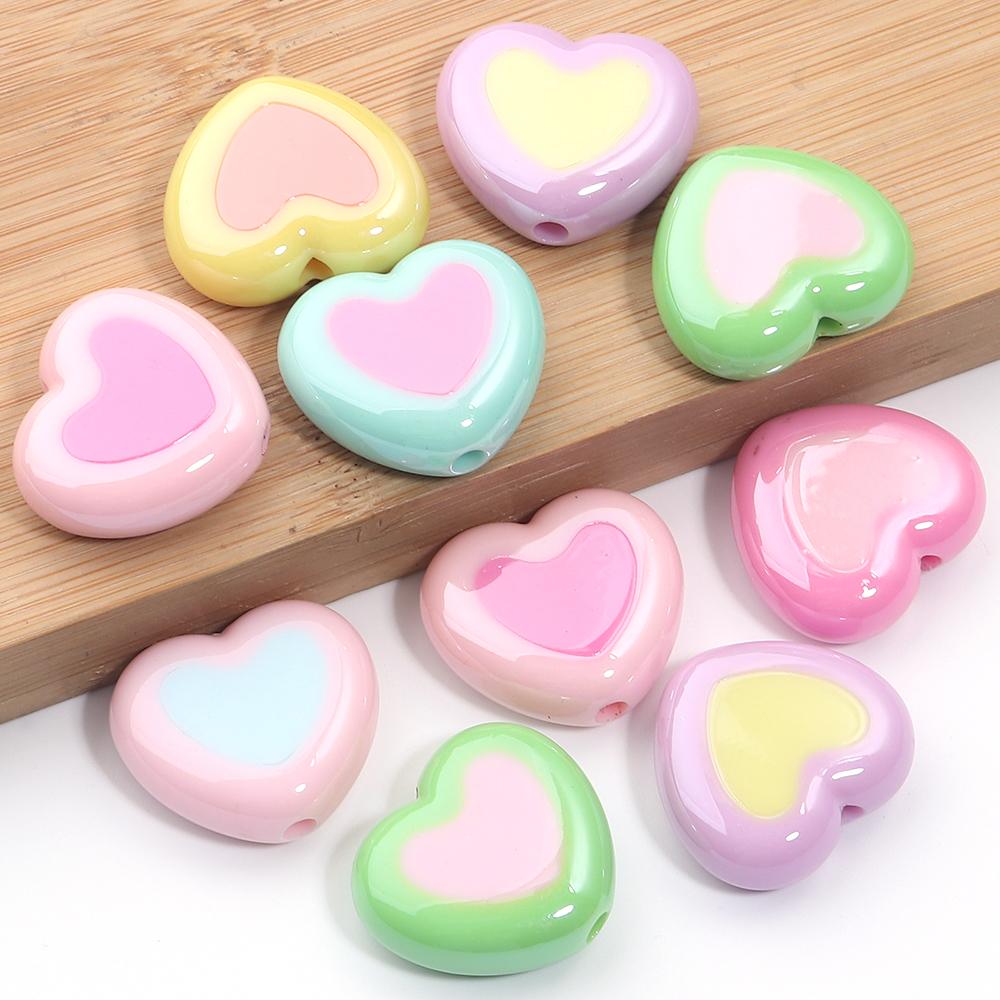 5pcs/lot Colorful Heart Acrylic Beads Big Hole Loose Spacer Beads For DIY Craft Bracelet Phone Chains Jewelry Making Accessories