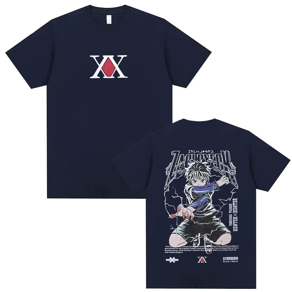 Anime Hunter X Hunter Killua Zoldyck Double-sided Print T-shirt, Unisex Casual Loose Crew Neck T-Shirt