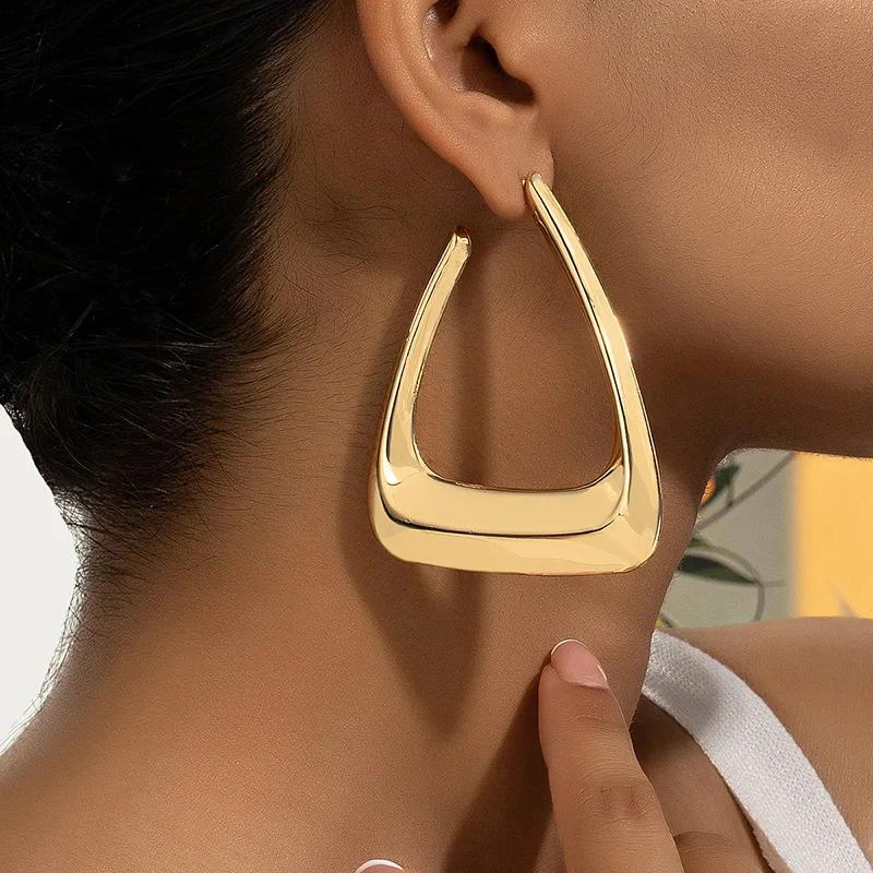 Exaggerated Design Irregularity Big Hoop Earrings for Women Personality Gold Stainless Steel Dangle Jewelry Gift