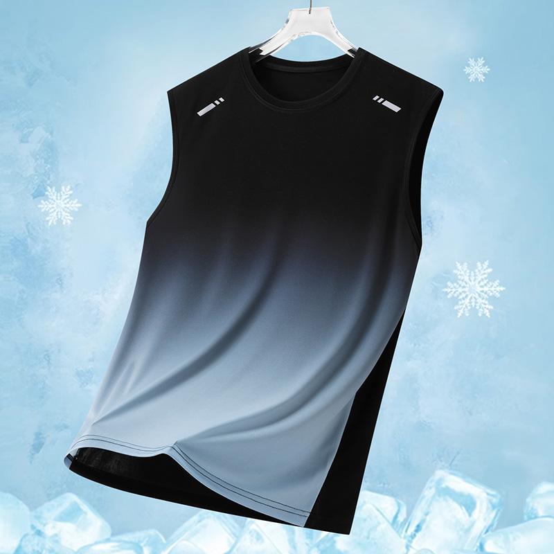 

Men s Gradient Sports Vest Lightweight Sleeveless Round Neck T-Shirt Summer Running Trendy Loose Fit Youth Cross-Border S серый