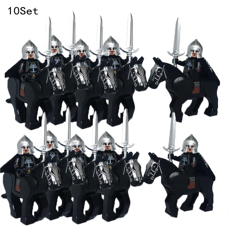 10 Sets Gondor Knight LOTR 9471 Fountain Guard & Castle Roman Solider Black Falcon With Horse Figure Building Block Kids TOYS
