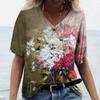 3d V-neck Floral Print Oversized Clothing Short-sleeved Blouse Harajuku Fashion Summer T-shirt