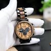 Bobo Bird Men's Stylish Wooden and Stainless Steel Chronograph Military Quartz Casual Watch Black Wood Band