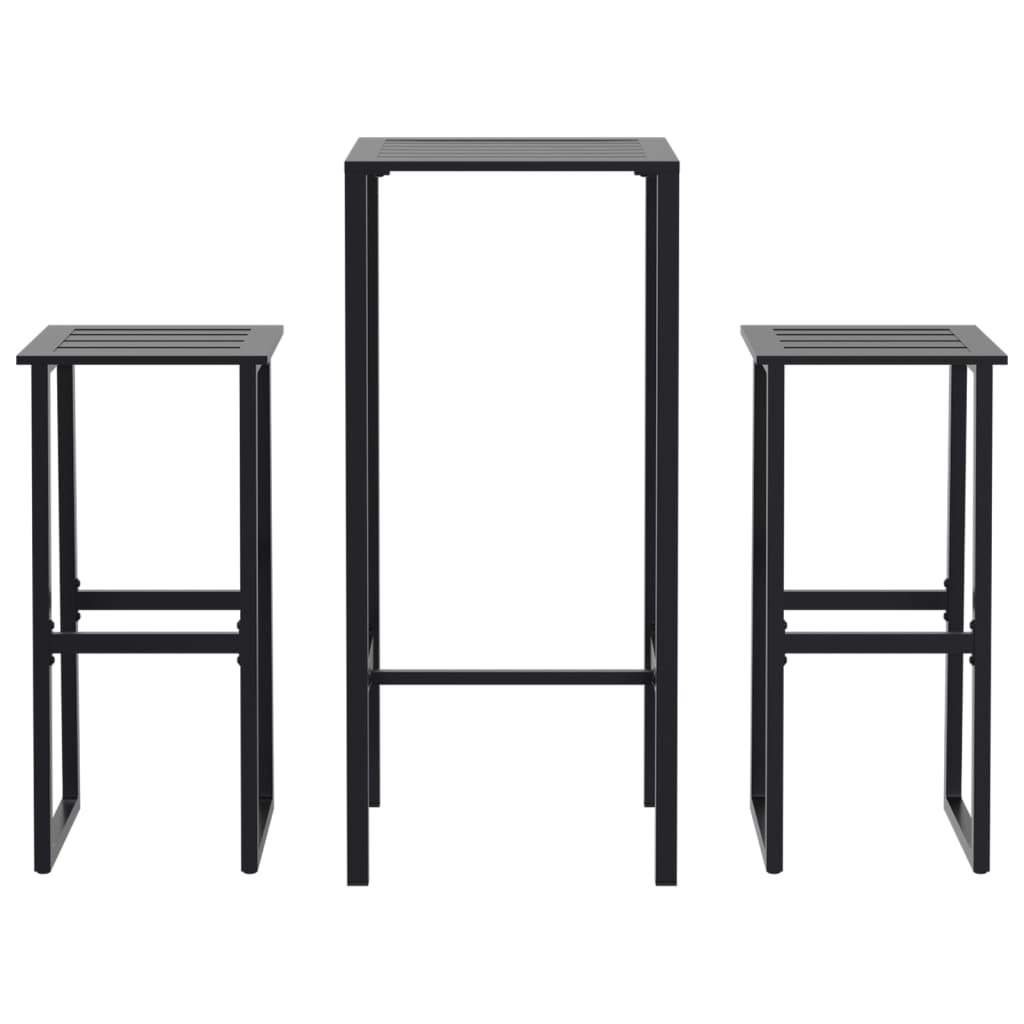 3 Piece Garden Bar Set Black Powder Coated Steel