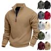 Men's Fleece-Lined, Skin-Friendly, Warm-Weather Crew Neck Long-Sleeved Half-Zip Sports Casual Sweatshirt