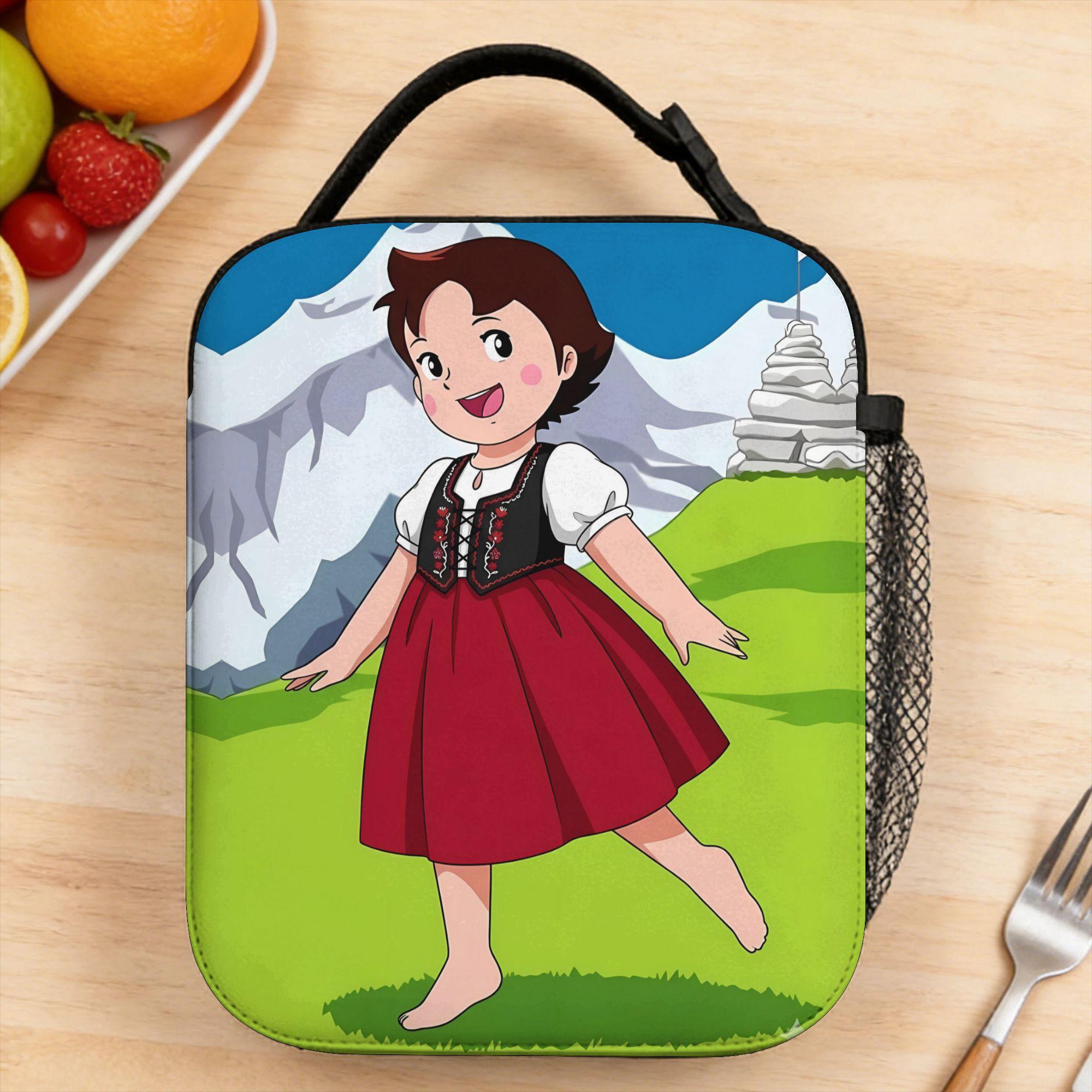 Lunch Bag Custom Alps Mountain Girl Happy Heidi Travel Lunch Box For Girl Boy Casual Portable Print Tote Food Bags One Size
