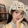 Retro Knitted Triangle Headband Handmade Crochet Hollow Floral Bandana French Sweet Hair Scarf Kerchief Korean Photo Headscarf