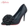 Aphixta  Hot Sale Flowers 3.94inch/10cm Red Stiletto Heels Pumps Women Office Casual Shoes Heels Big Size 45 46 47 48 49 50