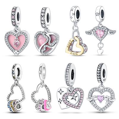 Copper Simple Hollow Heart-Shaped Pendants Fits Pandach Do-It-Yourself Bracelet Charms Bead Luxurious Anniversaries Birthday Gift Jewellery