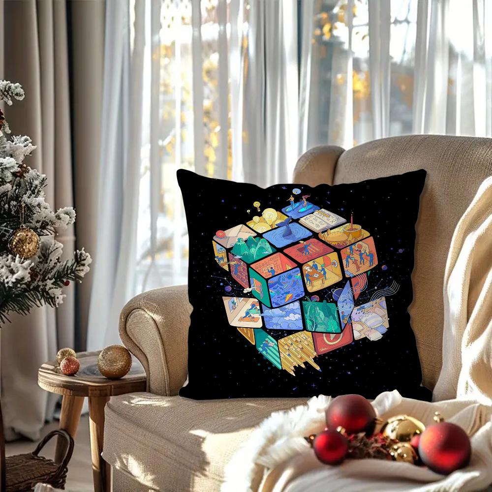

Rubiks Cube Pillow Case Square Pillow Bedroom Sofa Leisure Comfort Cushion Car Living Room Home Decoration 40X40 16x16Inch