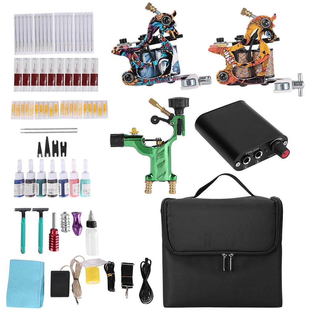 

Полный набор для татуировки, иглы, ручка, педаль, инструмент с сумкой для хранения US Plug