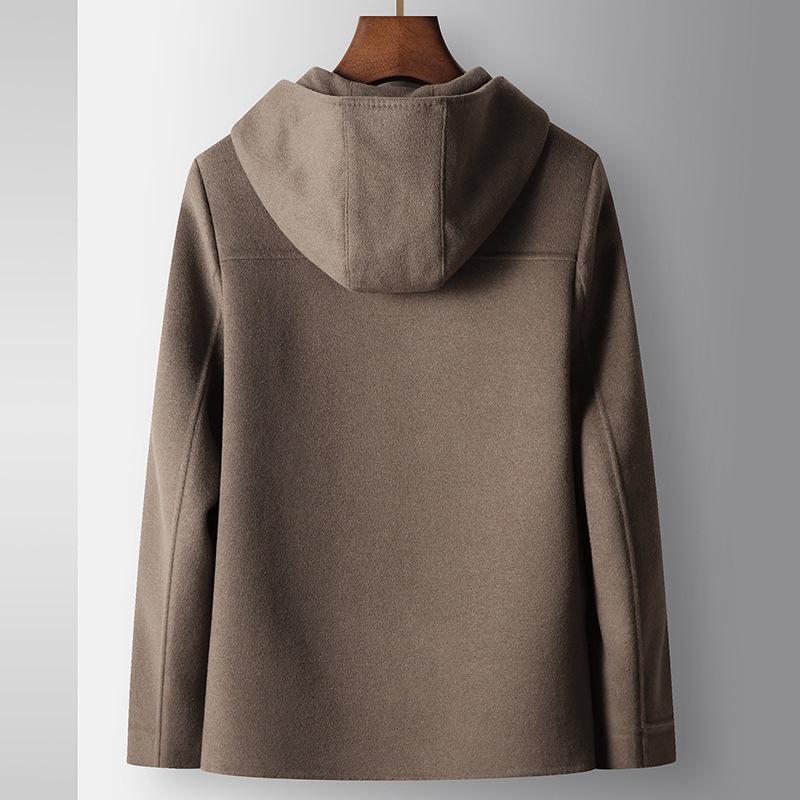 Men's 2025 Autumn/Winter Hooded Wool Coat with Detachable Down Liner - Youth Business Double-Sided Short Jacket.