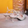 Hot Selling Fashion Woman 2024 New Design Ladies Thick Heeled Pointed Bright Diamond High Heels Shoes and Sandals for Women