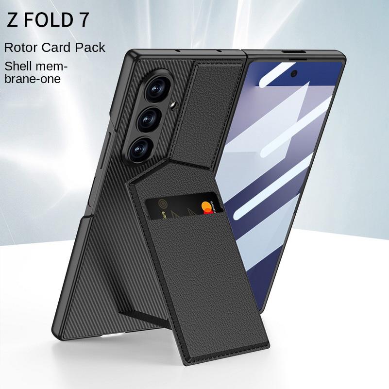 Leather Stand Holder with Credit Card Slot Glass Protector Phone Case for Samsung Z Fold 7 Galaxy Z Fold7 Lens Protect Cover