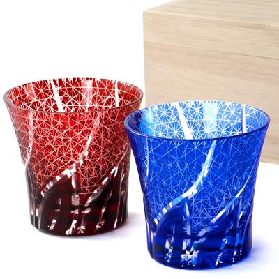 Seido Kiriko-Glaspaar, Rocks Old Shochu, hergestellt aus hochwertigem Paulownia, 240 ml, Set, Glas, Glas, Glas, Japan, Box, (Chrysantheme Tsunagi)