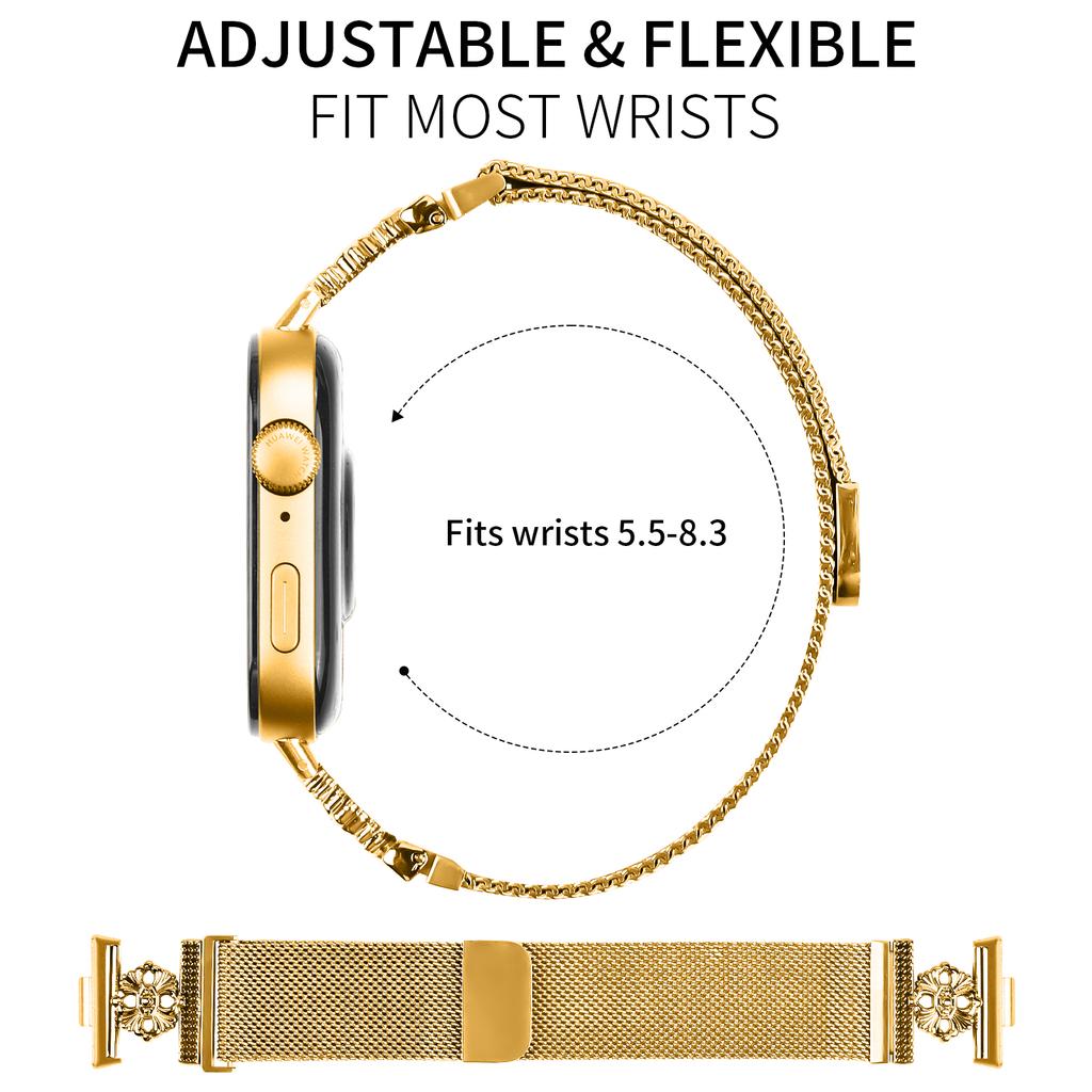 For Huawei Watch Fit 3 Milanese Band Flower Stainless Steel Magnetic Mesh Watch Strap