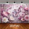 2D Bridal Shower Backdrop, Elegant Pink Floral & Butterfly Banner