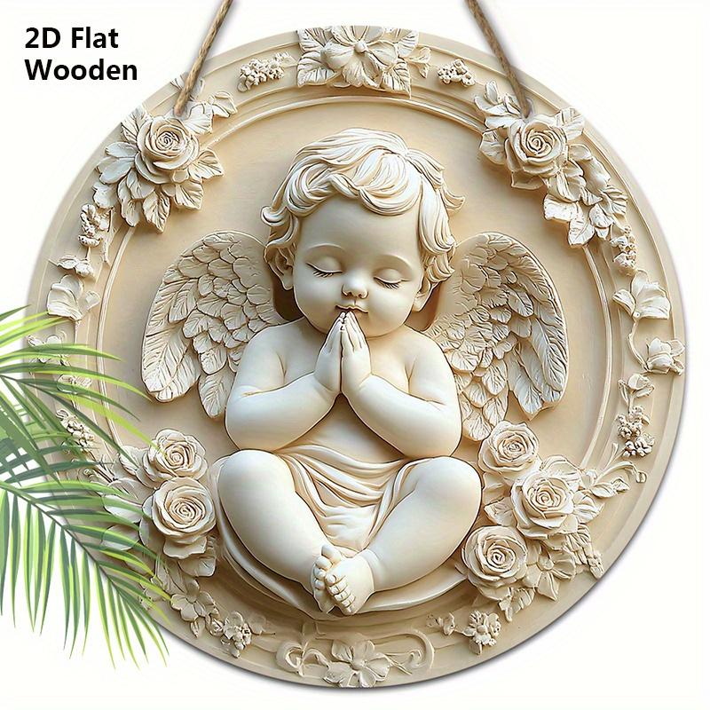 

Adorable Cherub Wooden Sign - Angel Round Sign for Front Door Wall Hanging Decor - Ideal Home Hanging Ornament 20cm/7.87in бежевый