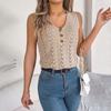 Spring And Summer Button-down V-neck Hollow Sleeveless Top Holiday Sweater For Women