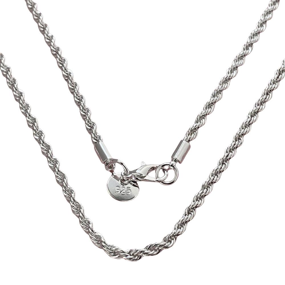 Electroplated 925 Silver 3MM Twisted Rope Twist Necklace European and American 40-75CM 3MM*40CM