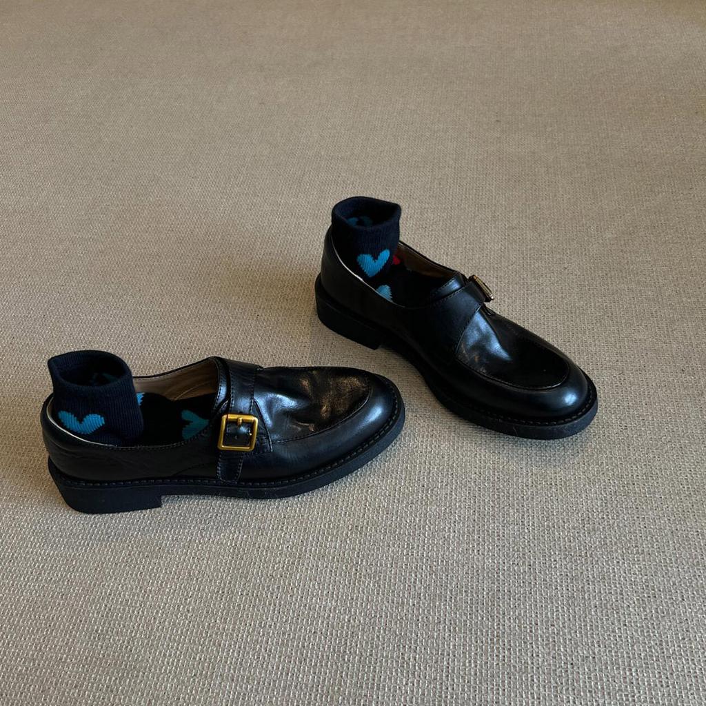 Retro Shoes, Women's Belt Buckle, One-foot Shoes, Round-toed Single Shoes