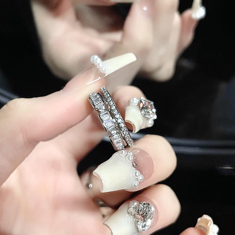 Colored Gemstones, Niche Design, Light Luxury, Open Index Finger, High-End Ring, Women'S Full Diamonds, Zircon Stacking, Wearing Personalized Rings