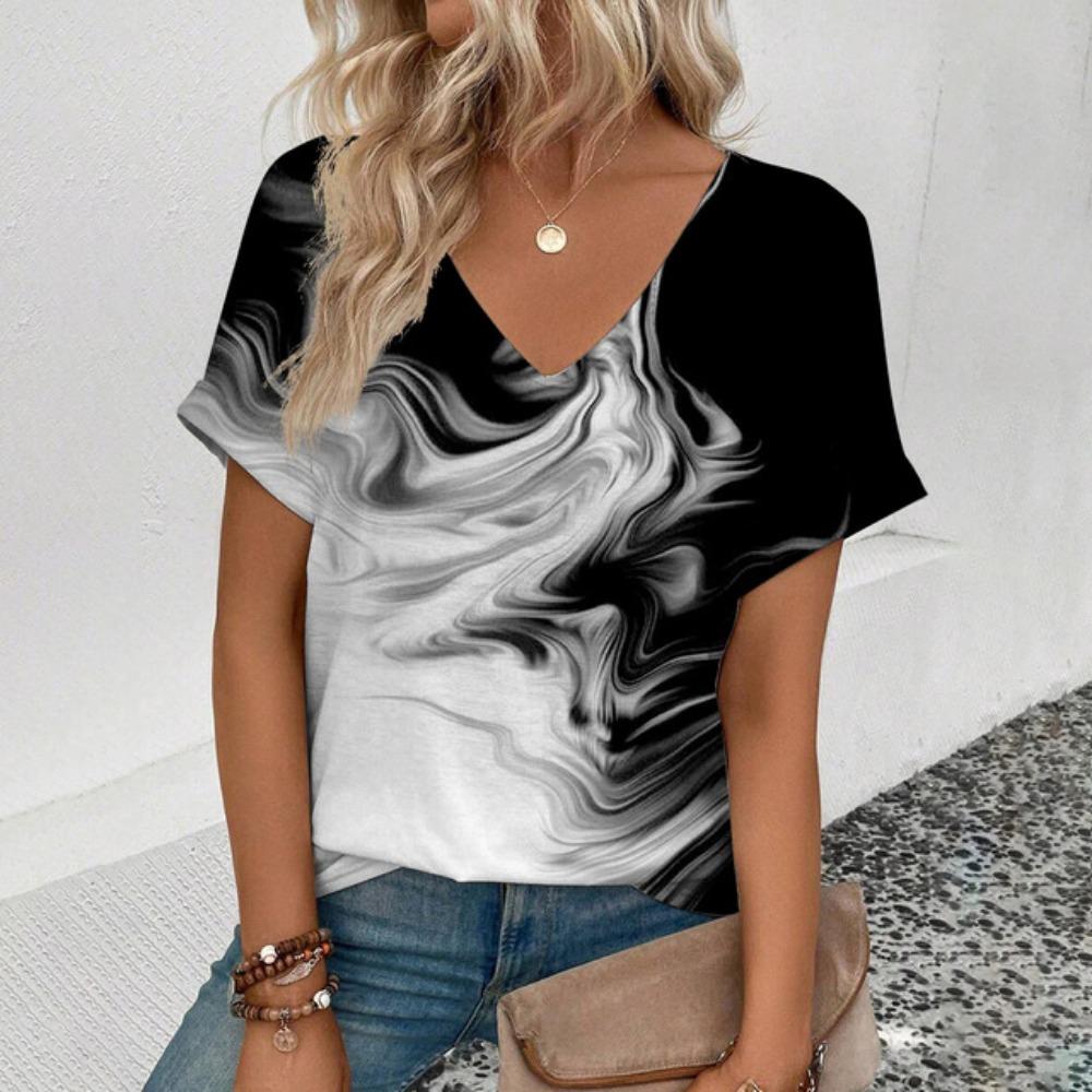 Summer Leisure 3d Printed Women's V-neck T-shirt Retro Stripe Pattern T-shirt Fashion Women's Short Sleeved T-shirt